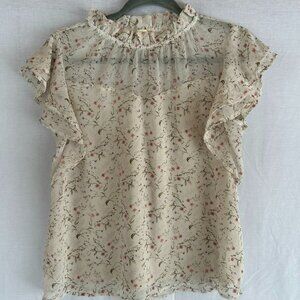 Women's/Junior's Monteau Los Angeles Flowery, Short Sleeve Blouse, Size M